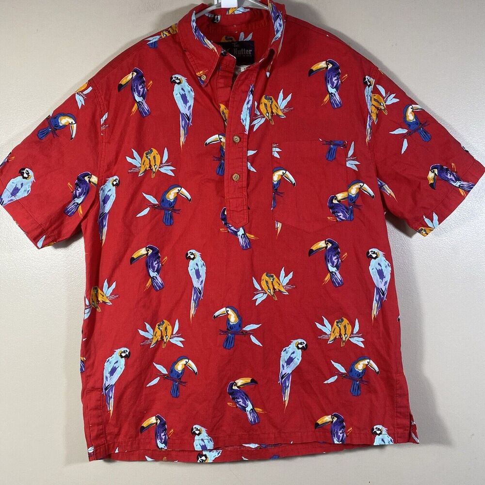 Chubbies The Nutter Shirt Men Large  Red Parrot Macaw Birds All Over Print USA